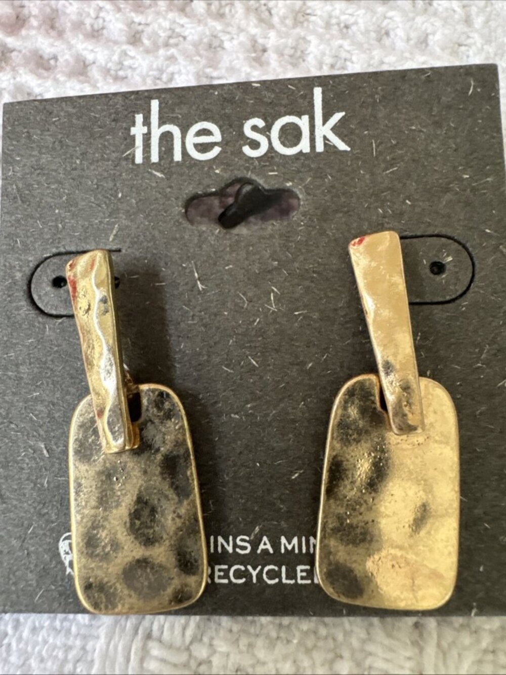 THE SAK Hammered Gold Tone Drop Square Earrings 1.5" NEW NWT